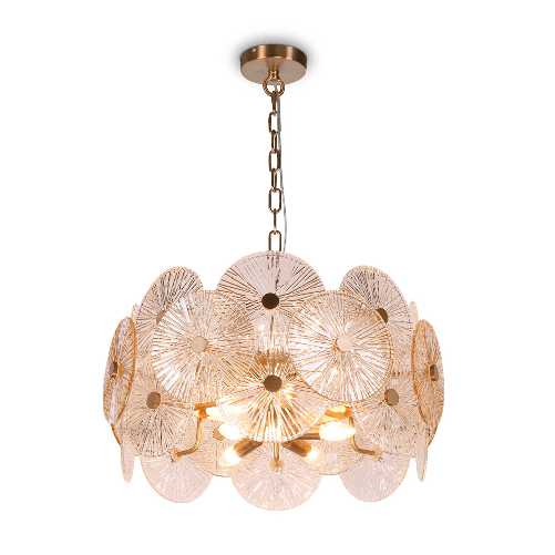 Lampadario-Contemporaneo-Aster-Metallo-Oro-8-Luci-Con-Diffusore-In-Vetro