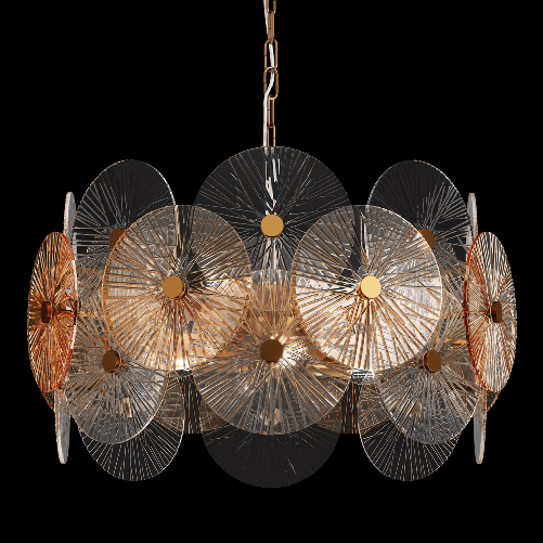 Lampadario-Contemporaneo-Aster-Metallo-Oro-8-Luci-Con-Diffusore-In-Vetro