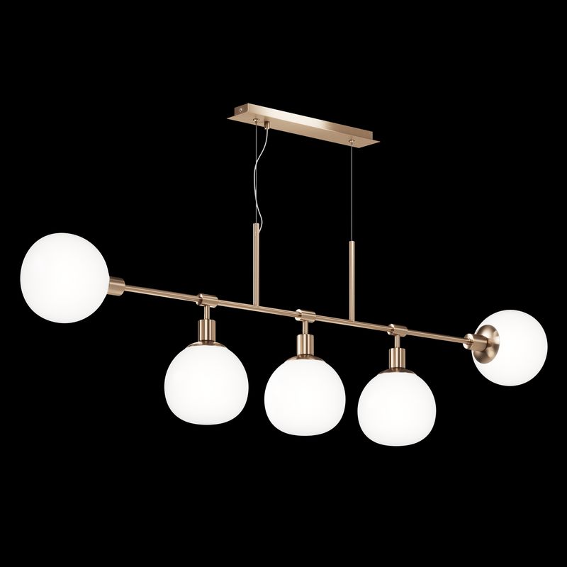 Lampadario-Sospensione-Erich-Metallo-Oro-Rosa-5-Luci-E-Diffusori-Bianchi