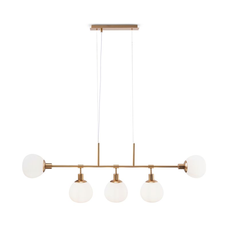 Lampadario-Sospensione-Erich-Metallo-Oro-Rosa-5-Luci-E-Diffusori-Bianchi