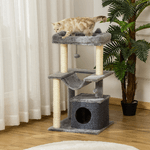 PawHut-Albero-Tiragraffi-con-Corde-Sisal-Casetta-e-Amaca-Rivestimento-Peluche-e-Feltro-Altezza-100cm-Grigio