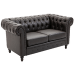 HOMCOM Moderno Divano Due Posti Stile Chesterfield in Ecopelle Nero con Gambe in Legno e Struttura Solida