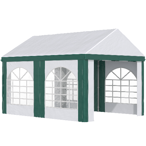 Outsunny-Tendone-da-Giardino-4x3m-per-12-Persone-con-Doppio-Ingresso-Bianco-e-Verde