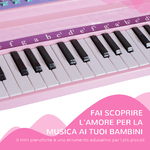 HOMCOM-Pianoforte-Giocattolo-per-Bambini--Strumento-Musicale-Elettrico-con-37-Tasti-Luminosi-Microfono-e-Sgabello-Inclusi-48x39x69-cm-Rosa