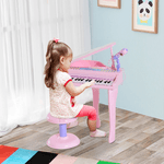 HOMCOM-Pianoforte-Giocattolo-per-Bambini--Strumento-Musicale-Elettrico-con-37-Tasti-Luminosi-Microfono-e-Sgabello-Inclusi-48x39x69-cm-Rosa