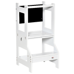 HOMCOM Scala Montessori 2 in 1 in MDF Staccabile, con Sgabello, Lavagna Inclusi, per Bambini 3-6 Anni, Bianco