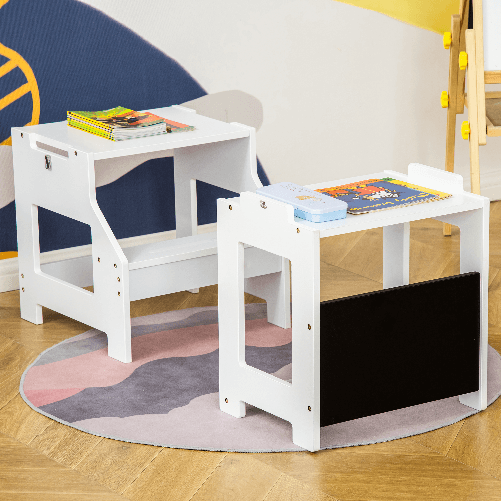 HOMCOM-Scala-Montessori-2-in-1-in-MDF-Staccabile-con-Sgabello-Lavagna-Inclusi-per-Bambini-3-6-Anni-Bianco