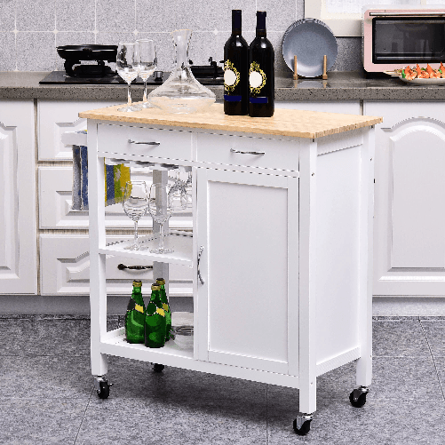 HOMCOM-Carrello-da-Cucina-Classico-con-Cassetti-e-Ruote-in-Legno-Salvaspazio-89x40x84cm