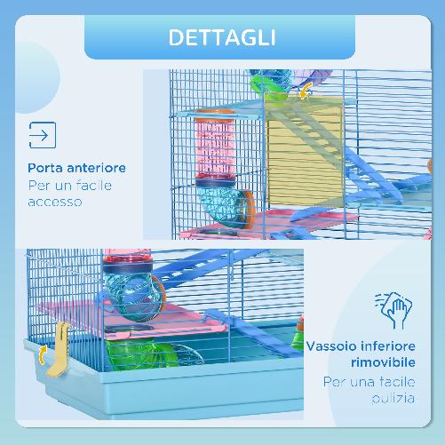 PawHut-Gabbia-per-Criceti-e-Roditori-a-5-Piani-con-Tubi-Colorati-Ruota-Casetta-e-Accessori-Inclusi-Blu-47x30x59cm