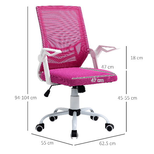 Vinsetto-Sedia-da-Ufficio-Ergonomica-con-Braccioli-e-Supporto-Lombare-Poltrona-Ufficio-Girevole-e-Altezza-Regolabile-in-Tessuto-Rosa