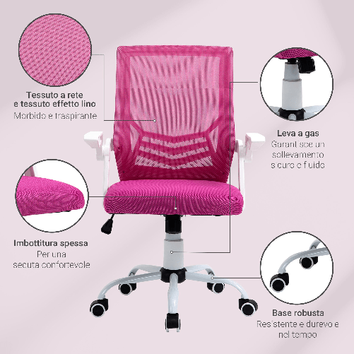 Vinsetto-Sedia-da-Ufficio-Ergonomica-con-Braccioli-e-Supporto-Lombare-Poltrona-Ufficio-Girevole-e-Altezza-Regolabile-in-Tessuto-Rosa