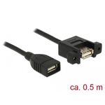 DeLOCK - Cavo USB - Da USB (W) a USB (W) montabile a pannello - USB 2.0 - 50 cm - Nero