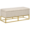 HOMCOM-Panca-con-Contenitore-in-Poliestere-Trapuntata-con-Gambe-in-Acciaio-d-oro-110x44x48cm-Beige