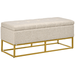 HOMCOM-Panca-con-Contenitore-in-Poliestere-Trapuntata-con-Gambe-in-Acciaio-d-oro-110x44x48cm-Beige