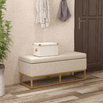 HOMCOM-Panca-con-Contenitore-in-Poliestere-Trapuntata-con-Gambe-in-Acciaio-d-oro-110x44x48cm-Beige