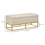 HOMCOM-Panca-con-Contenitore-in-Poliestere-Trapuntata-con-Gambe-in-Acciaio-d-oro-110x44x48cm-Beige