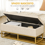 HOMCOM-Panca-con-Contenitore-in-Poliestere-Trapuntata-con-Gambe-in-Acciaio-d-oro-110x44x48cm-Beige