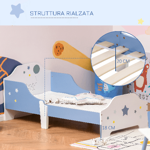 HOMCOM-Letto-Basso-per-Bambini-e-Bambine-di--3-Anni-con-Sponde-Lettino-Blu-e-Bianco-143-x-74-x-59-cm