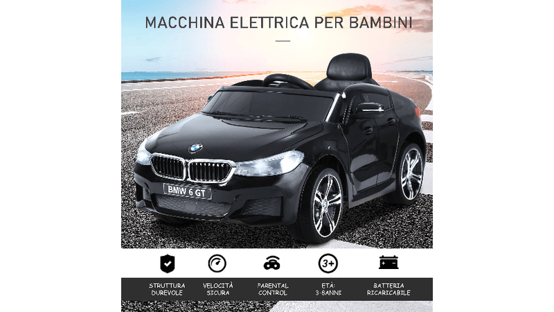 HOMCOM Macchina Auto Elettrica 6 V con Telecomando per Bambini PP 106 x 64 x  51 cm Nero - PagineGialle Shop