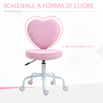 HOMCOM-Sedia-per-Scrivania-a-Forma-di-Cuore-con-5-Rotelle-e-Altezza-Regolabile-in-Tessuto-Rosa-40x50x79-89cm