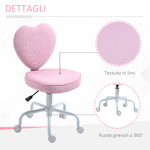 HOMCOM-Sedia-per-Scrivania-a-Forma-di-Cuore-con-5-Rotelle-e-Altezza-Regolabile-in-Tessuto-Rosa-40x50x79-89cm