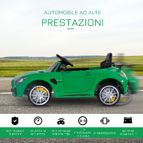 HOMCOM-Macchinina-per-Bambini-Elettrica-12V-con-Licenza-Mercedes-AMG-GTR-Velocita-3-5km-h-Telecomando-Luci-e-Suoni-Verde