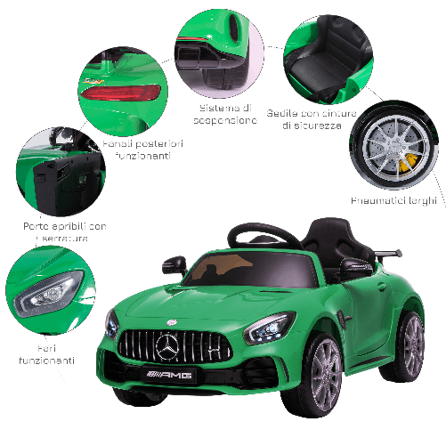 HOMCOM-Macchinina-per-Bambini-Elettrica-12V-con-Licenza-Mercedes-AMG-GTR-Velocita-3-5km-h-Telecomando-Luci-e-Suoni-Verde