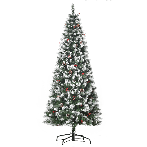 HOMCOM-Albero-di-Natale-Innevato-Artificiale-180cm-con-Bacche-Rosse-e-Pigne-Bianche-Base-Rimovibile-Pieghevole-618-Rami