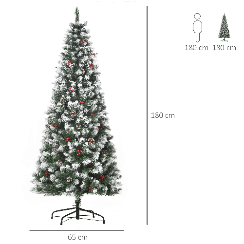 HOMCOM-Albero-di-Natale-Innevato-Artificiale-180cm-con-Bacche-Rosse-e-Pigne-Bianche-Base-Rimovibile-Pieghevole-618-Rami