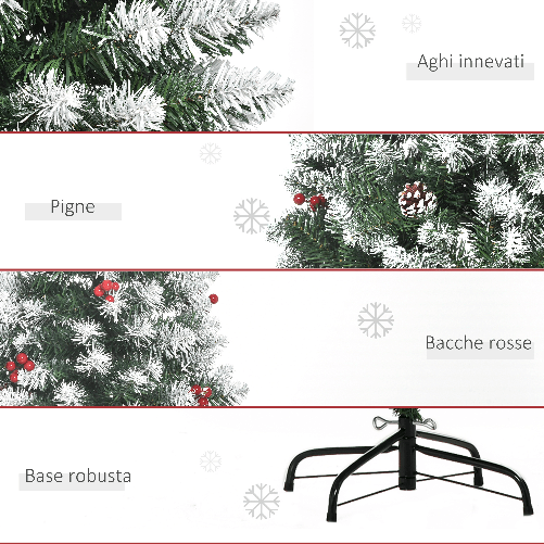 HOMCOM-Albero-di-Natale-Innevato-Artificiale-180cm-con-Bacche-Rosse-e-Pigne-Bianche-Base-Rimovibile-Pieghevole-618-Rami