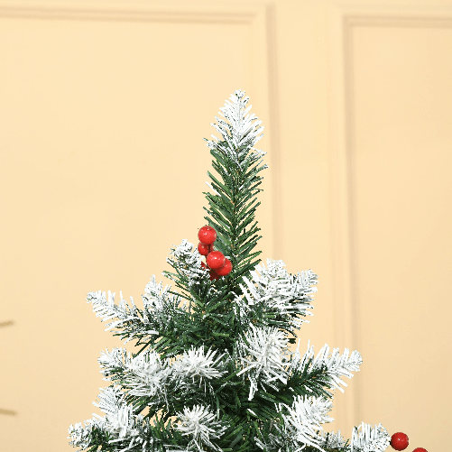 HOMCOM-Albero-di-Natale-Innevato-Artificiale-180cm-con-Bacche-Rosse-e-Pigne-Bianche-Base-Rimovibile-Pieghevole-618-Rami