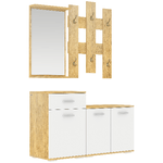 HOMCOM Set per Ingresso 3 in 1 con Appendiabiti a Muro, Specchio e Scarpiera con Panca in Legno