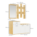 HOMCOM-Set-per-Ingresso-3-in-1-con-Appendiabiti-a-Muro-Specchio-e-Scarpiera-con-Panca-in-Legno