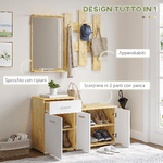 HOMCOM-Set-per-Ingresso-3-in-1-con-Appendiabiti-a-Muro-Specchio-e-Scarpiera-con-Panca-in-Legno