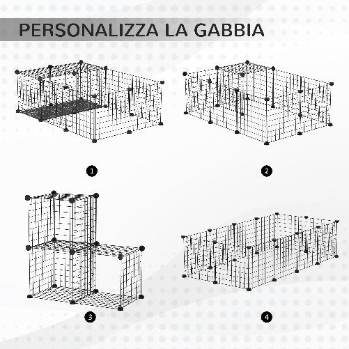 PawHut-Recinto-per-Conigli-e-Porcellini-d-India-Modulabile-con-Accessori-Montaggio-105x70x35cm---Nero