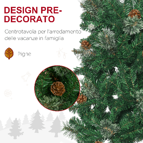 HOMCOM-Albero-di-Natale-Alto-195cm-Realistico-con-Pigne-Decorative-e-556-Rami-Verde