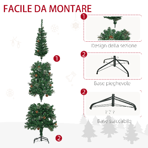 HOMCOM-Albero-di-Natale-Alto-195cm-Realistico-con-Pigne-Decorative-e-556-Rami-Verde