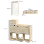 HOMCOM-Set-da-Ingresso-con-Attaccapanni-a-Muro-4-Ganci-Scarpiera-per-9-Scarpe-Armadietto-e-Specchio