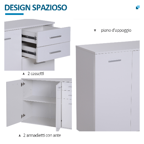 HOMCOM-Armadietto-da-Ufficio-3-Armadietti-2-Cassetti-Legno-106x35x76cm-Bianco