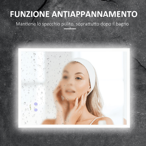 kleankin-Specchio-Bagno-con-Luce-LED-Funzione-Anti-Appannamento-e-Tasti-Touch-70x50cm-Argento