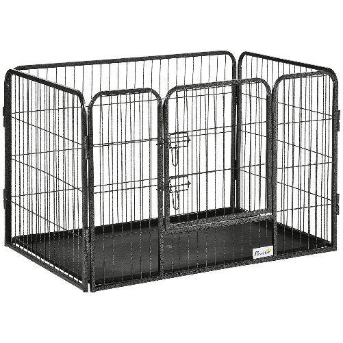 PawHut-Box-per-Cani-in-Metallo-con-Porta-e-Vassoio-sul-Fondo-125x78x80cm-Grigio