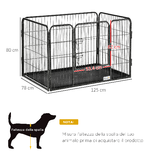 PawHut-Box-per-Cani-in-Metallo-con-Porta-e-Vassoio-sul-Fondo-125x78x80cm-Grigio