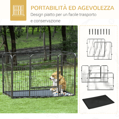 PawHut-Box-per-Cani-in-Metallo-con-Porta-e-Vassoio-sul-Fondo-125x78x80cm-Grigio