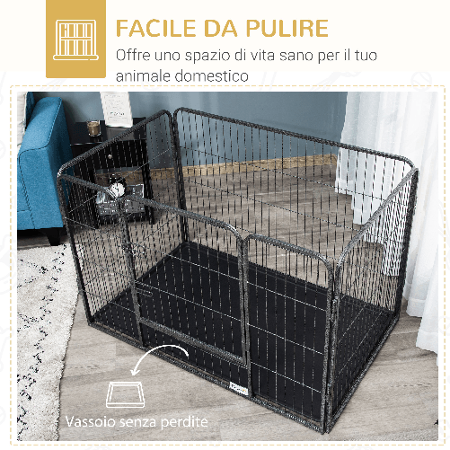 PawHut-Box-per-Cani-in-Metallo-con-Porta-e-Vassoio-sul-Fondo-125x78x80cm-Grigio