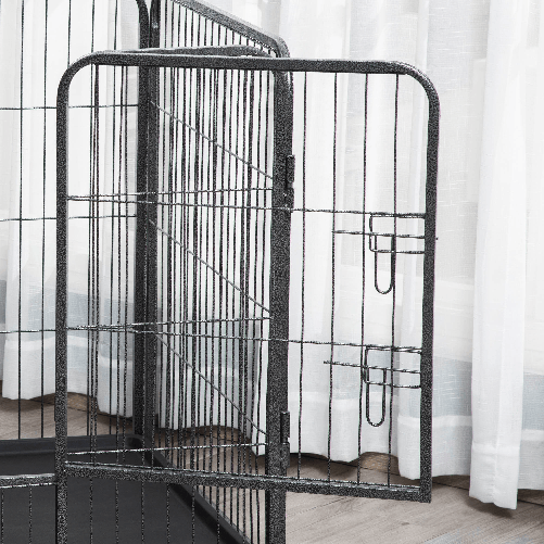 PawHut-Box-per-Cani-in-Metallo-con-Porta-e-Vassoio-sul-Fondo-125x78x80cm-Grigio