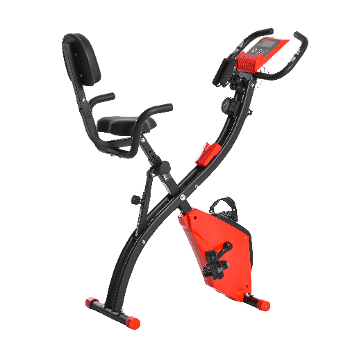 HOMCOM-Cyclette-Pieghevole-2-in-1-Resistenza-Magnetica-Regolabile-8-Livelli-Bici-da-Fitness-con-Sensore-di-Frequenza-Cardiaca-Elastici-per-Braccia-Schermo-LCD-Rosso