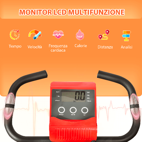 HOMCOM-Cyclette-Pieghevole-2-in-1-Resistenza-Magnetica-Regolabile-8-Livelli-Bici-da-Fitness-con-Sensore-di-Frequenza-Cardiaca-Elastici-per-Braccia-Schermo-LCD-Rosso