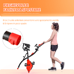 HOMCOM-Cyclette-Pieghevole-2-in-1-Resistenza-Magnetica-Regolabile-8-Livelli-Bici-da-Fitness-con-Sensore-di-Frequenza-Cardiaca-Elastici-per-Braccia-Schermo-LCD-Rosso