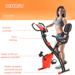 HOMCOM-Cyclette-Pieghevole-2-in-1-Resistenza-Magnetica-Regolabile-8-Livelli-Bici-da-Fitness-con-Sensore-di-Frequenza-Cardiaca-Elastici-per-Braccia-Schermo-LCD-Rosso