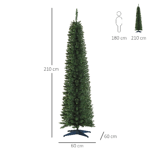 HOMCOM-Albero-di-Natale-Artificiale-in-PVC-con-Base-in-Plastica-Design-Alto-e-Stretto-210cm---Verde